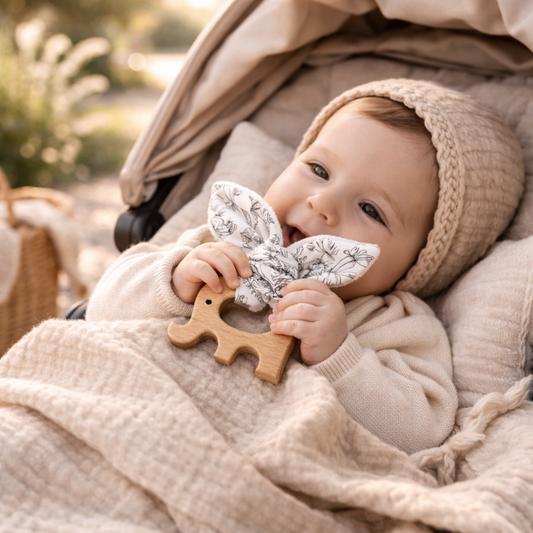 Anneau de dntition en bois et tissus OEKO-TEX