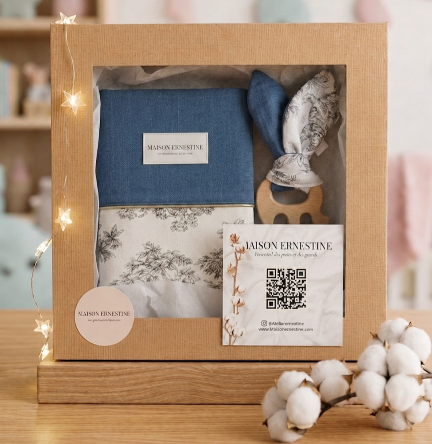Coffret naissance personnalisé – Protège carnet de santé & anneau de dentition
