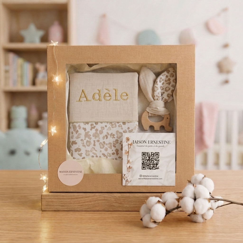 Coffret naissance personnalisé – Protège carnet de santé & anneau de dentition