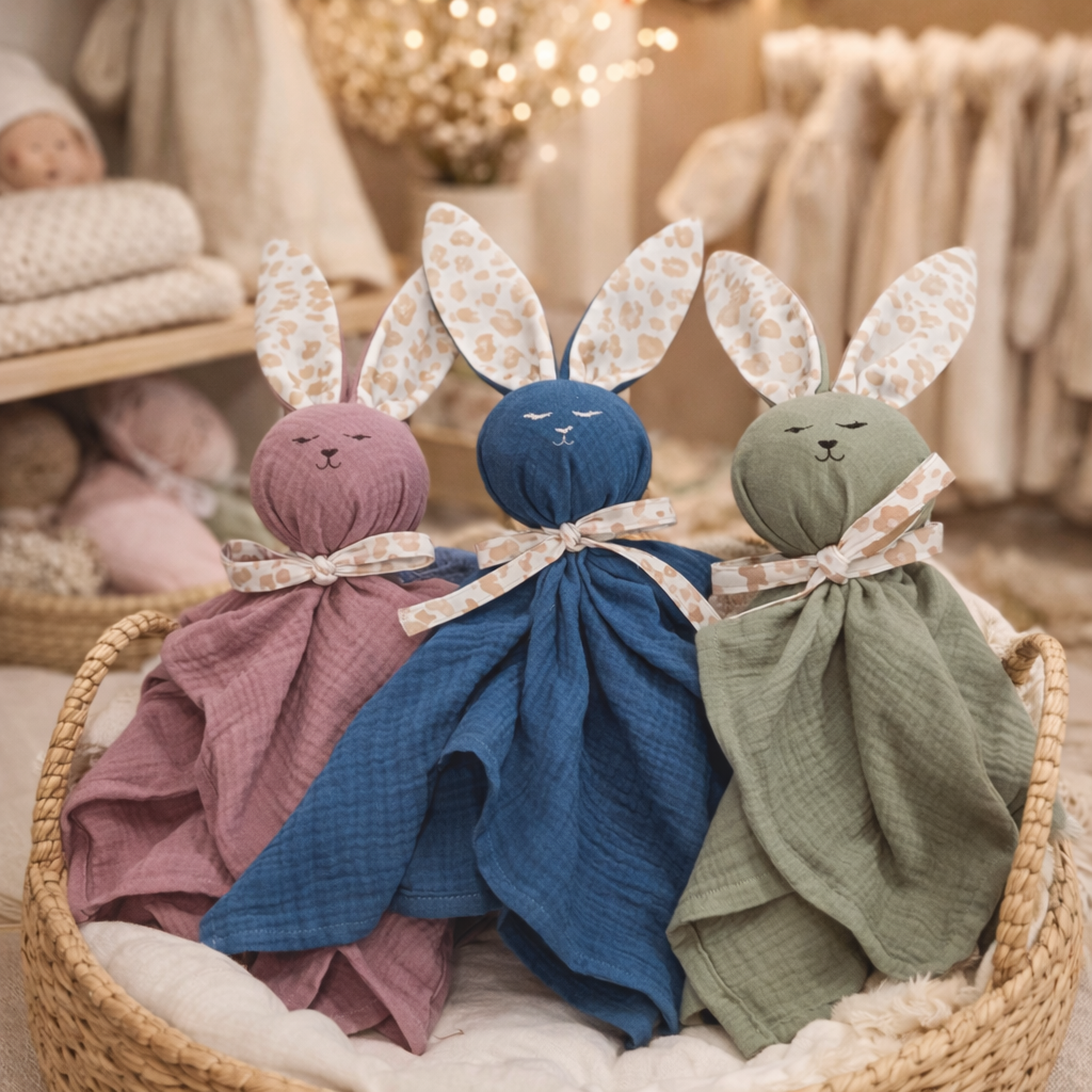 Doudou lapin exposés en magasin