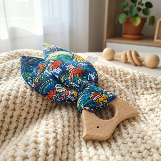 Anneau de dentition bébé bois et coton naturel collection capsule Anatole -Maison Ernestine
