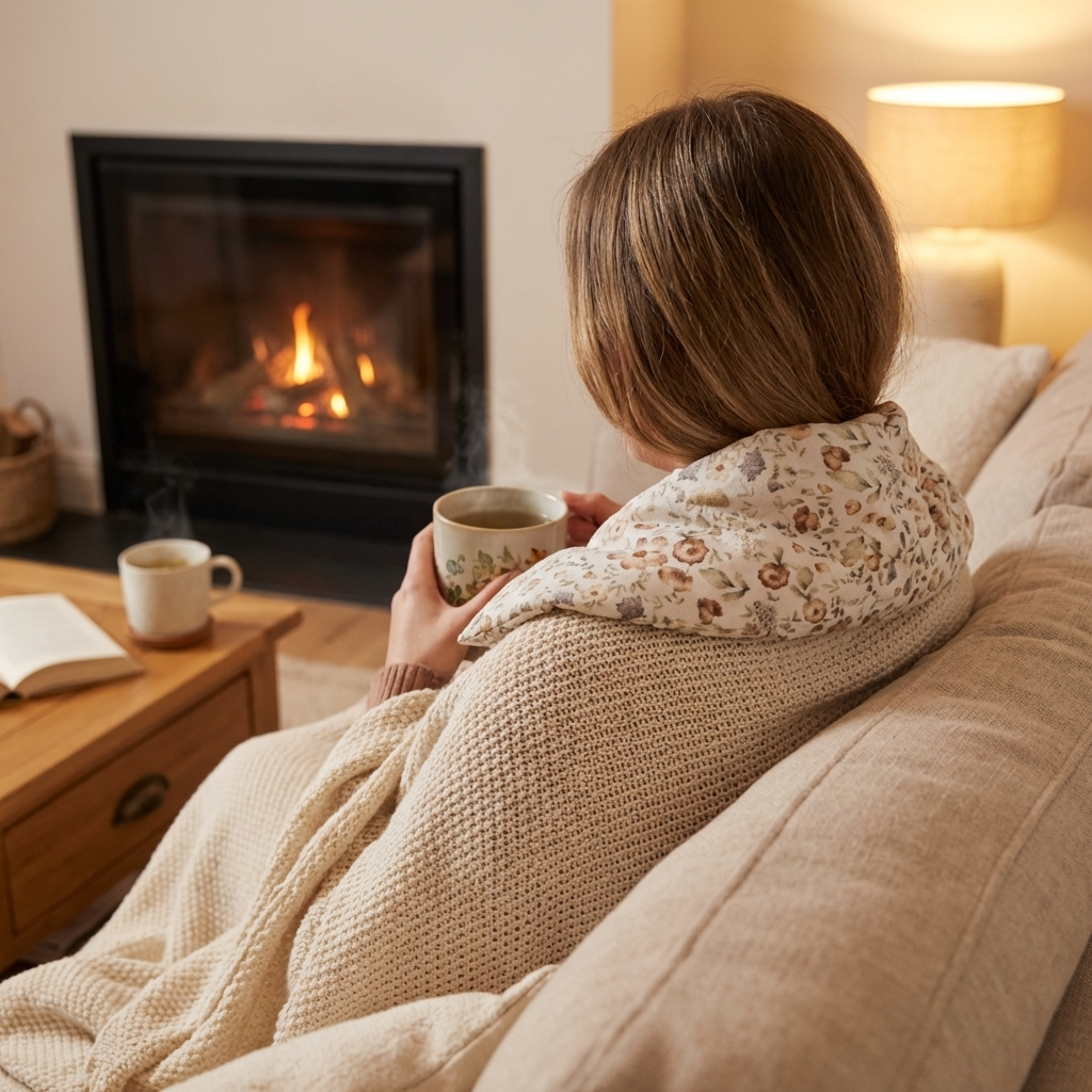 Bouillotte cervicale naturelle 60x10 cm compartimentée et déhoussable – Soulage les tensions de la nuque