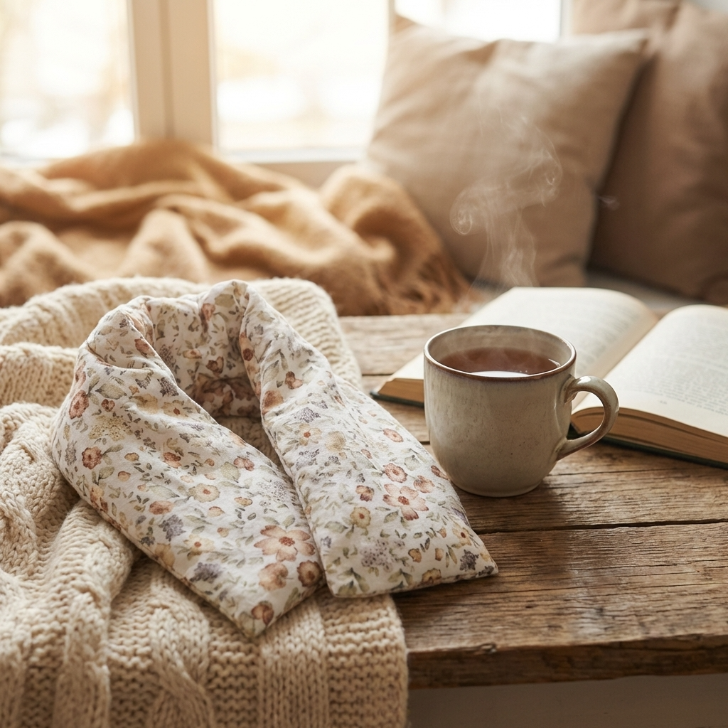 Bouillotte cervicale naturelle 60x10 cm compartimentée et déhoussable – Soulage les tensions de la nuque