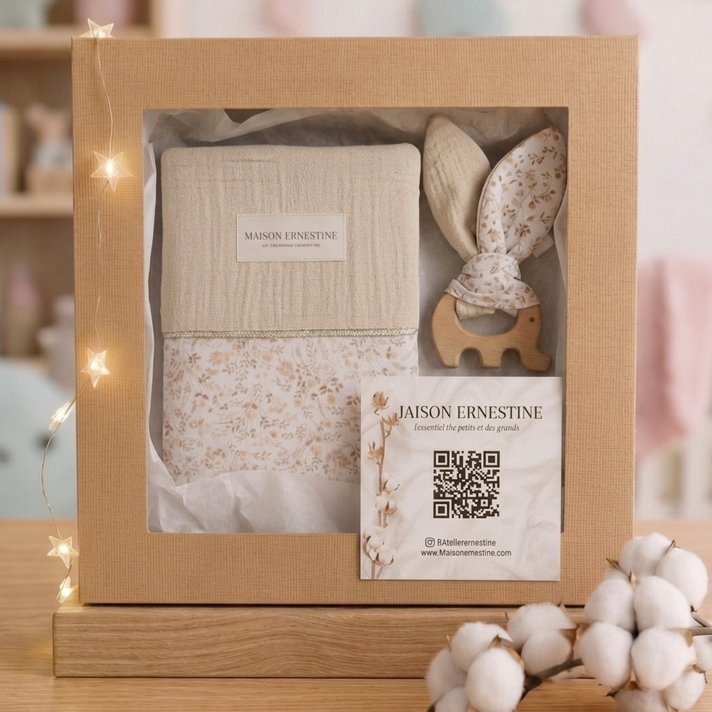 Coffret naissance personnalisé – Protège carnet de santé & anneau de dentition