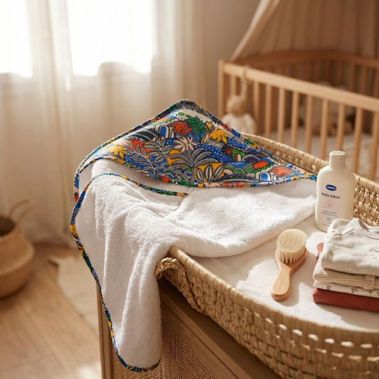 Cape de bain bébé en coton certifié OEKO-TEX collection capsule Anatole