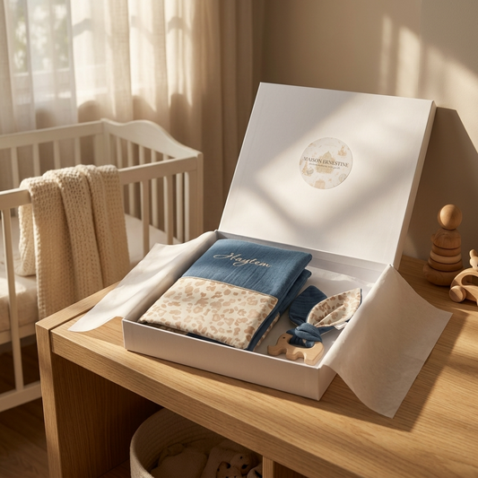 Coffret naissance personnalisé – Protège carnet de santé & anneau de dentition