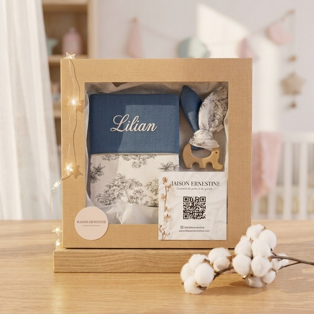 Coffret naissance personnalisé – Protège carnet de santé & anneau de dentition