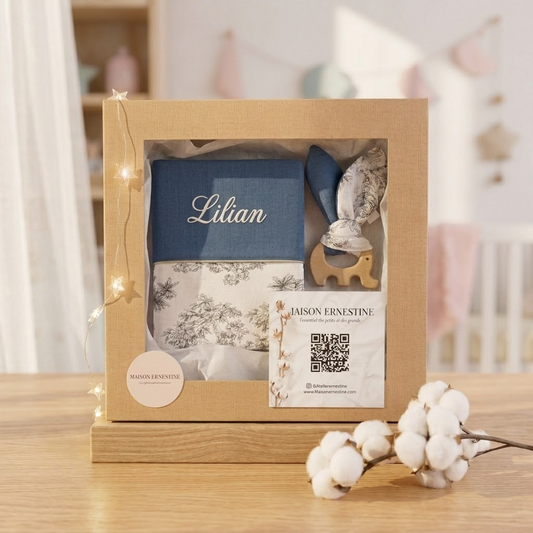 Coffret naissance personnalisé – Protège carnet de santé & anneau de dentition