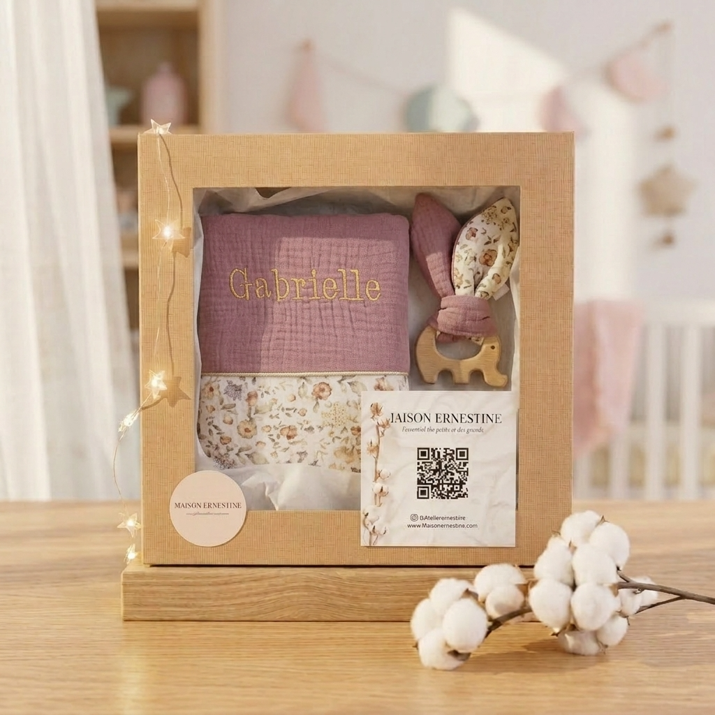 Coffret naissance personnalisé – Protège carnet de santé & anneau de dentition