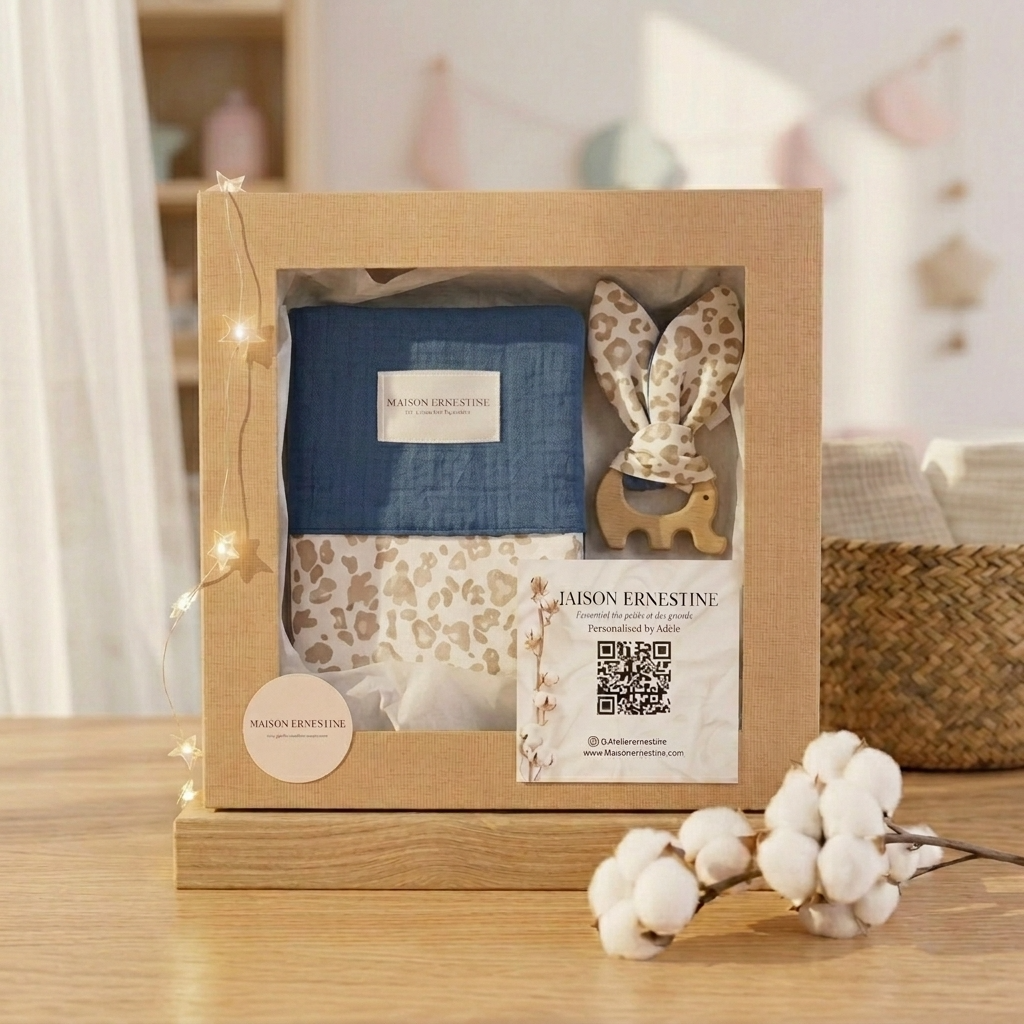 Coffret naissance personnalisé – Protège carnet de santé & anneau de dentition