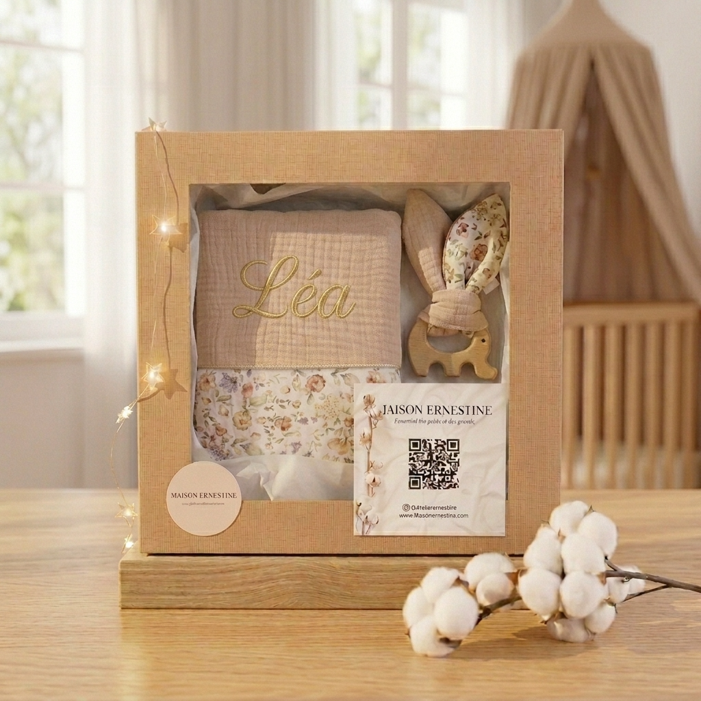 Coffret naissance personnalisé – Protège carnet de santé & anneau de dentition