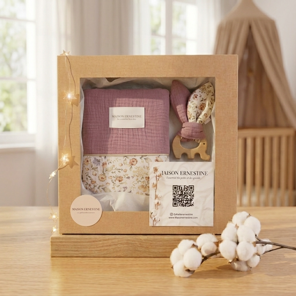Coffret naissance personnalisé – Protège carnet de santé & anneau de dentition