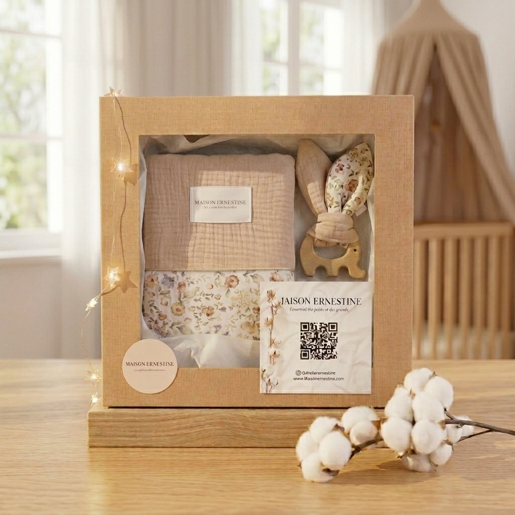 Coffret naissance personnalisé – Protège carnet de santé & anneau de dentition