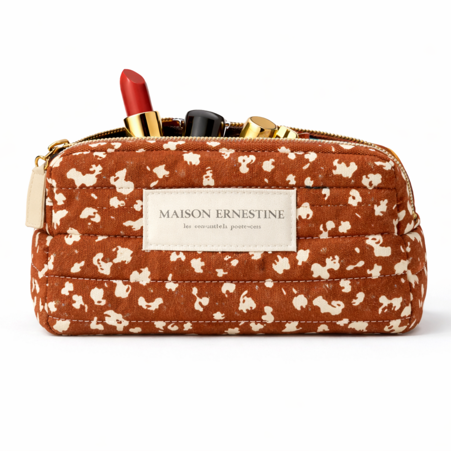 trousse à maquillage en coton et doublure waterproof marron