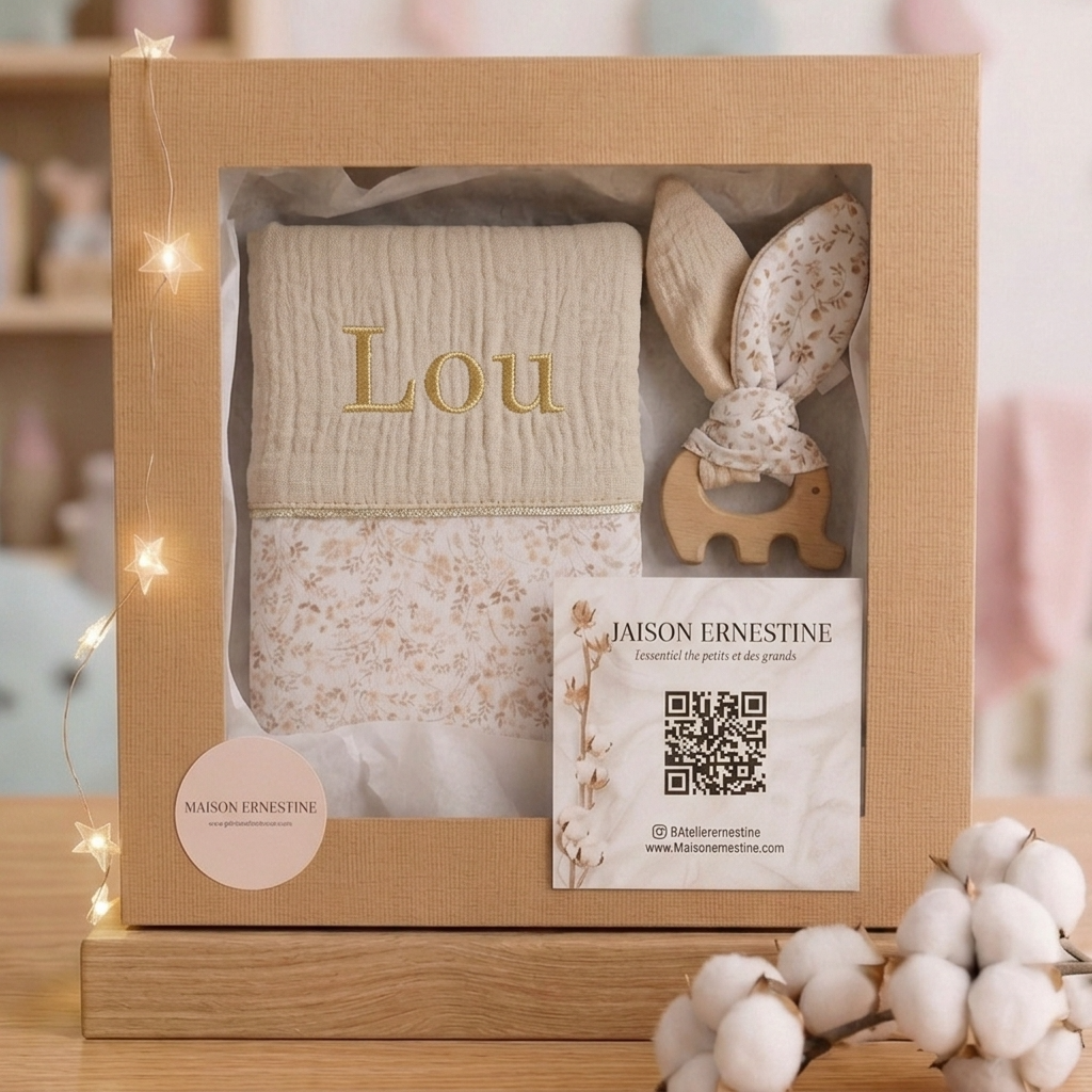 Coffret naissance personnalisé – Protège carnet de santé & anneau de dentition