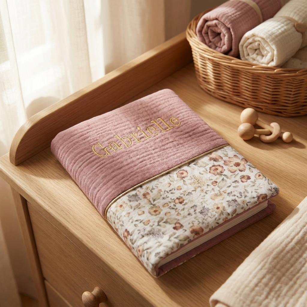 Protège carnet de santé bébé personnalisé- cadeau de naissance artisanal