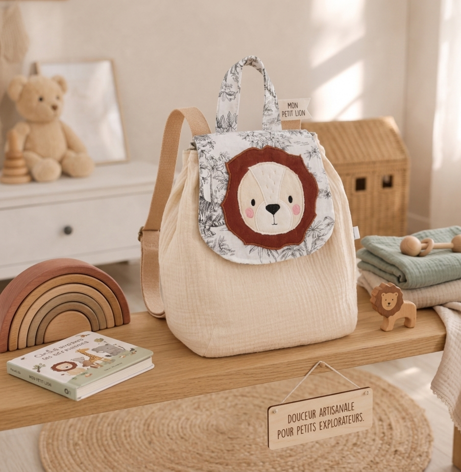 Sac à dos  bébé Lion personnalisable pour la crèche