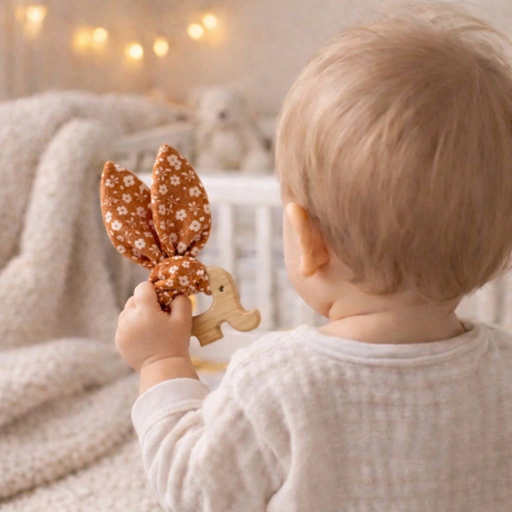 Anneau de dentition bébé bois et coton naturel -Maison Ernestine