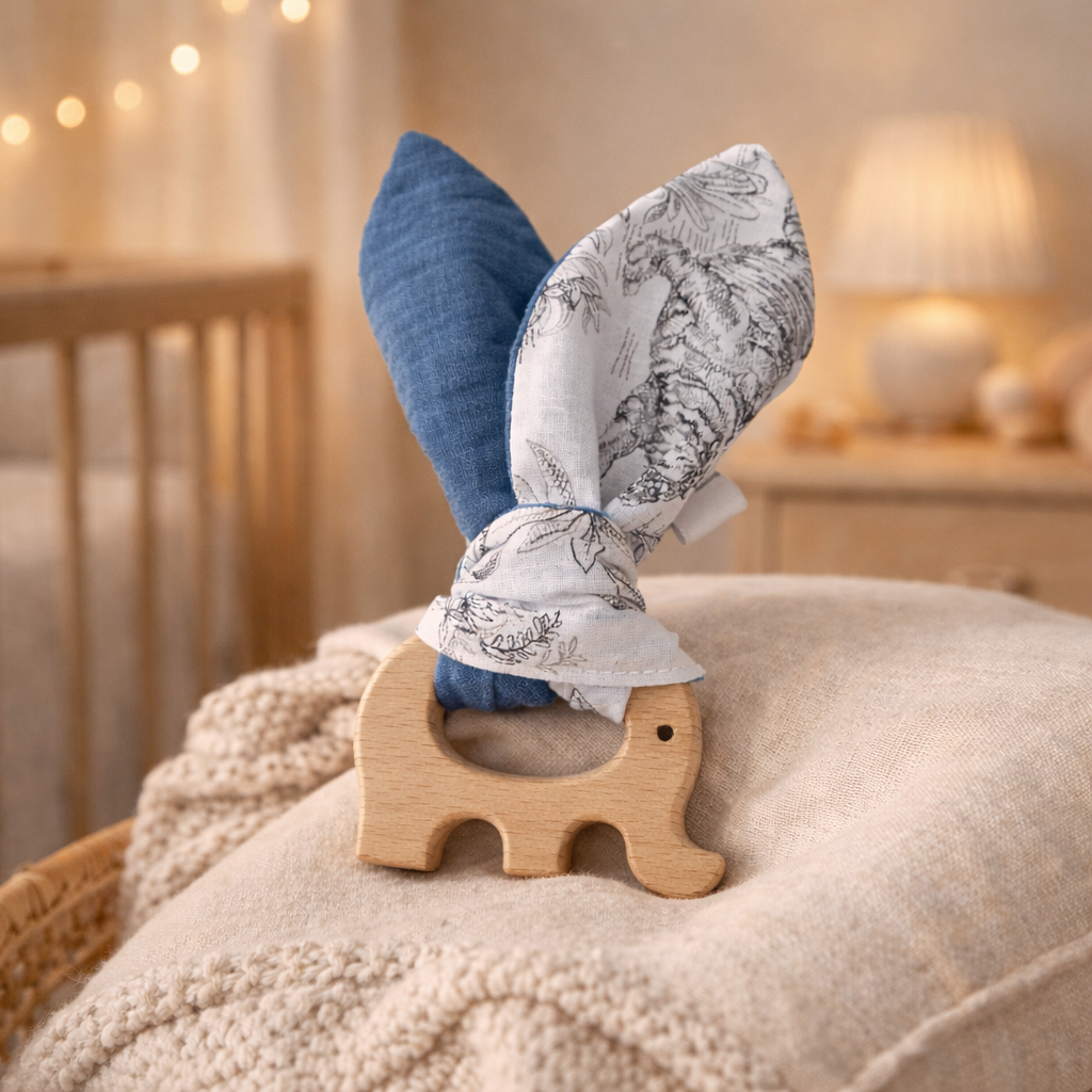 Coffret naissance doudou lapin et anneau de dentition – cadeau bébé personnalisé | Maison Ernestine