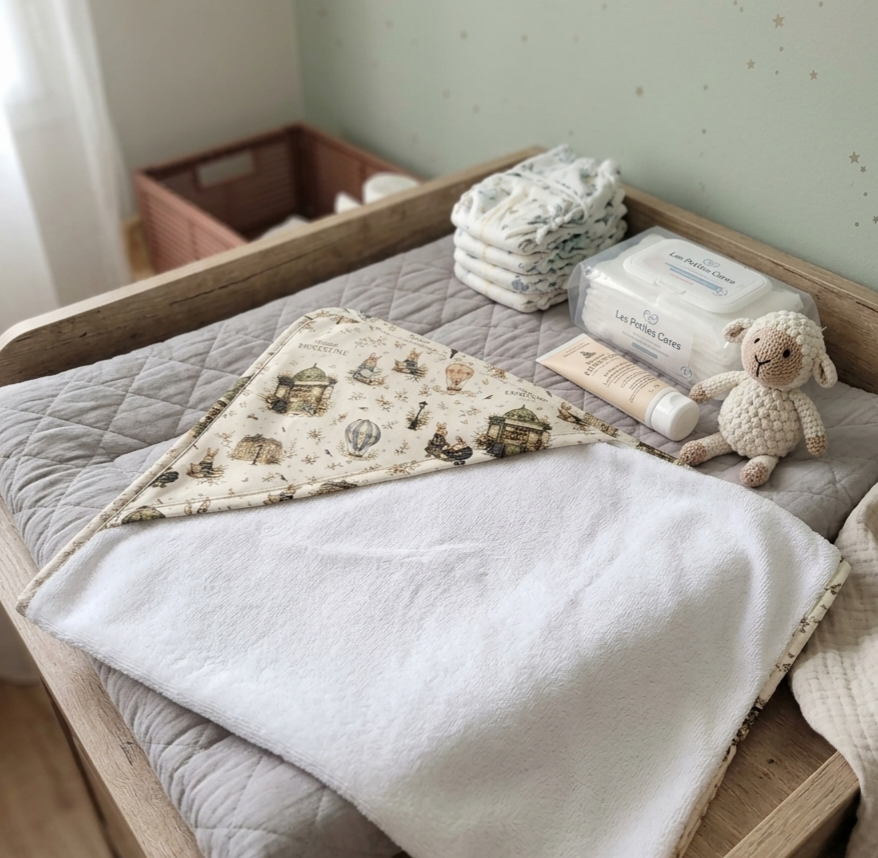Cape de bain bébé en coton certifié OEKO-TEX collection signature kiosque aux merveilles