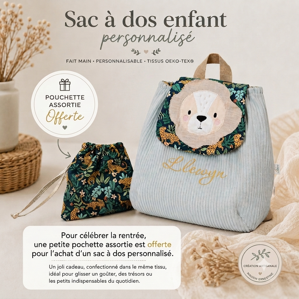 Sac à dos  bébé Lion personnalisable pour la crèche