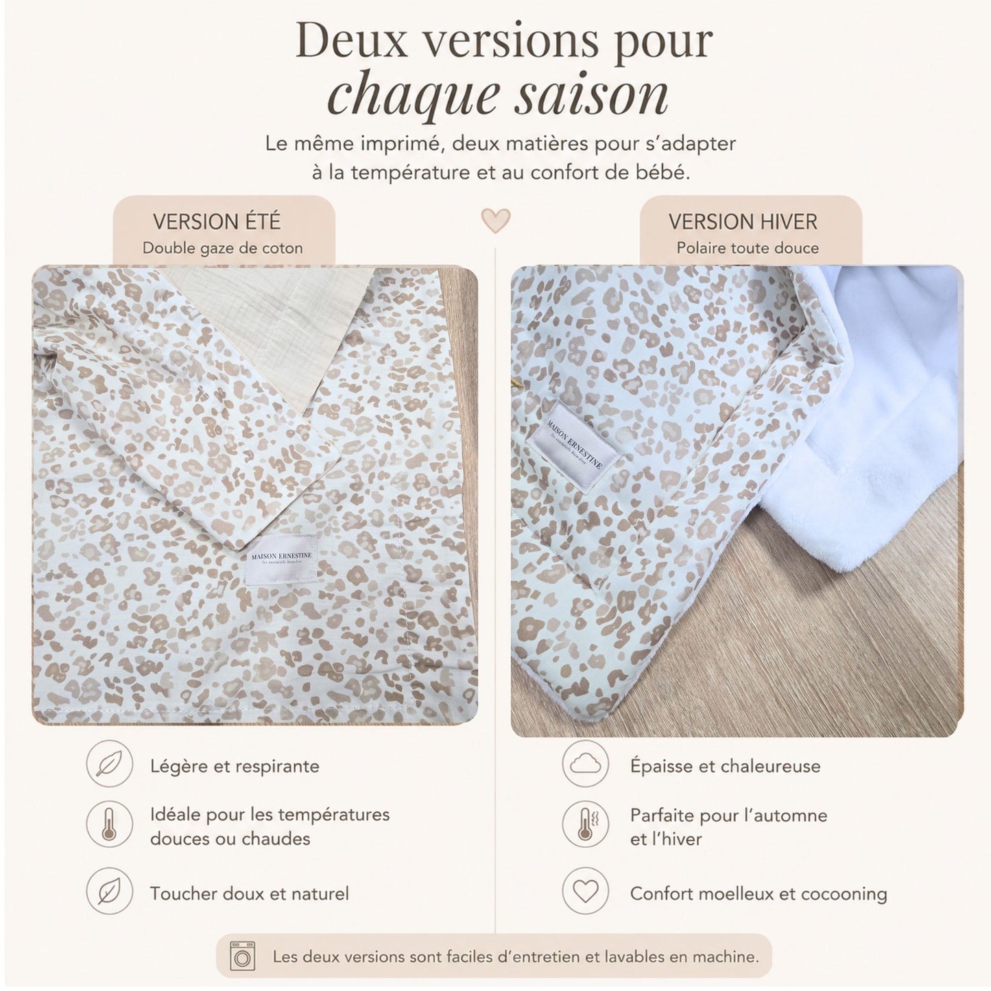 Couverture bébé 100 x 75 cm personnalisable Été ou Hiver