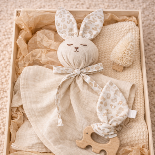 Coffret naissance doudou lapin et anneau de dentition – cadeau bébé | Maison Ernestine