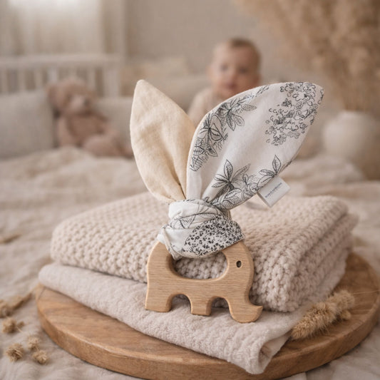 Anneau de dentition bébé bois et coton naturel -Maison Ernestine