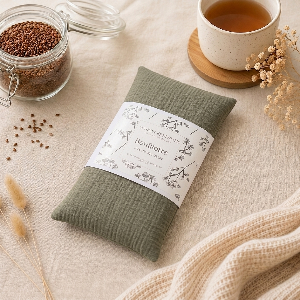 Bouillotte aux graines de lin 24x12 cm – Chaleur naturelle longue durée | Housse lavable
