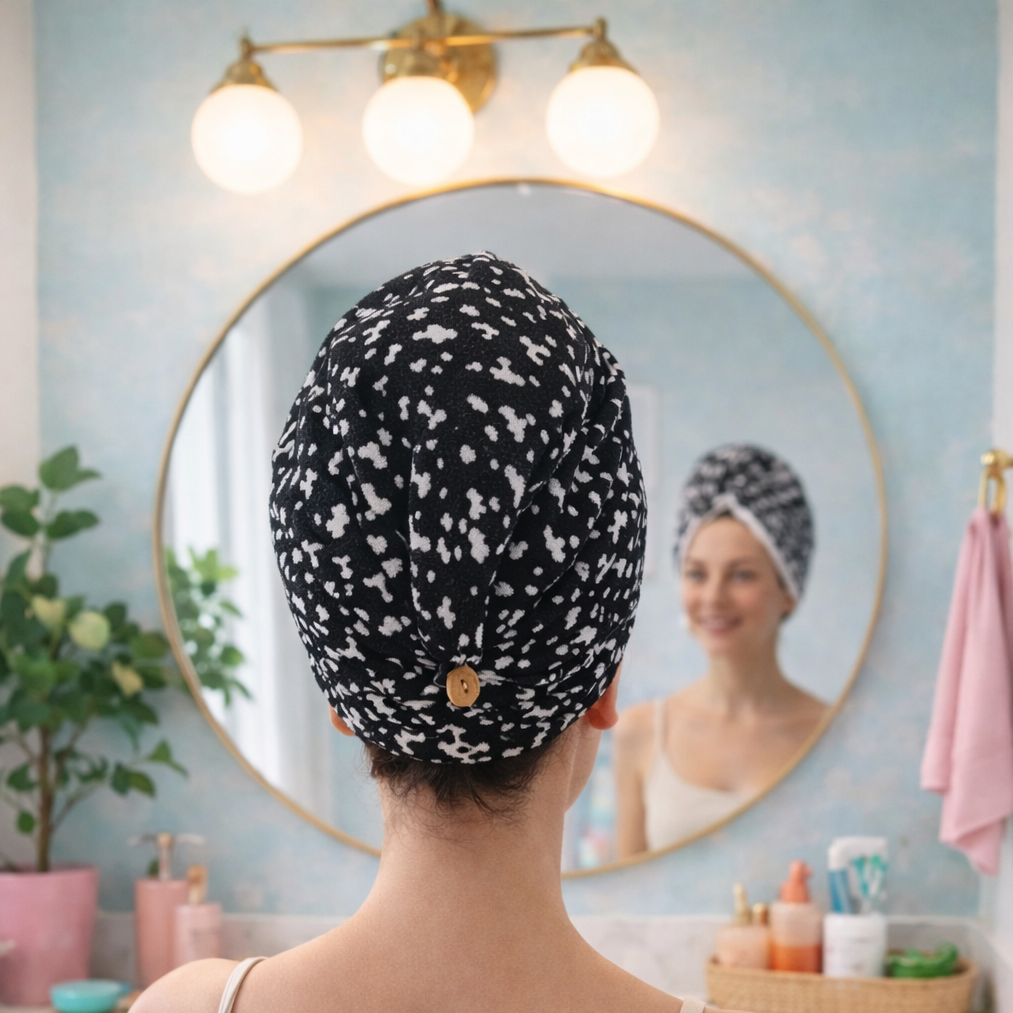 Serviette turban cheveux en éponge bambou absorbante